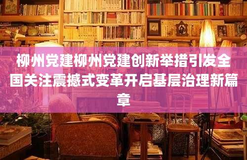 柳州党建柳州党建创新举措引发全国关注震撼式变革开启基层治理新篇章