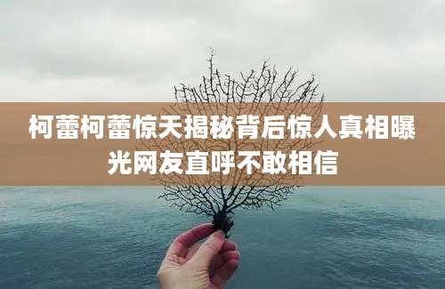 柯蕾柯蕾惊天揭秘背后惊人真相曝光网友直呼不敢相信