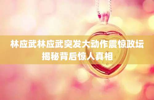 林应武林应武突发大动作震惊政坛揭秘背后惊人真相