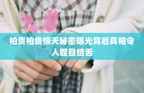 柏贵柏贵惊天秘密曝光背后真相令人瞠目结舌