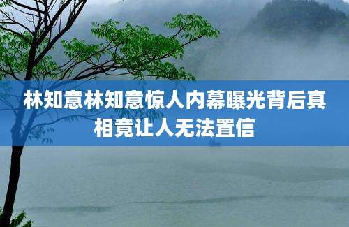 林知意林知意惊人内幕曝光背后真相竟让人无法置信