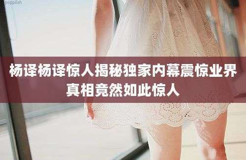 杨译杨译惊人揭秘独家内幕震惊业界真相竟然如此惊人