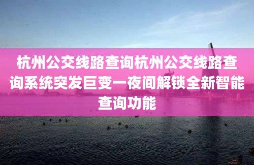 杭州公交线路查询杭州公交线路查询系统突发巨变一夜间解锁全新智能查询功能